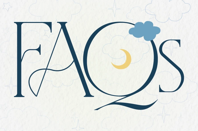 Mise en page élégantes des lettres FAQs avec des nuages et une lune